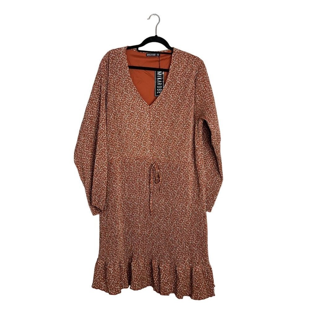 NWT Mikarose Ditzy Floral Accordian Pleat Long‎ Sleeve Midi Dress V-Neck Plus 2X